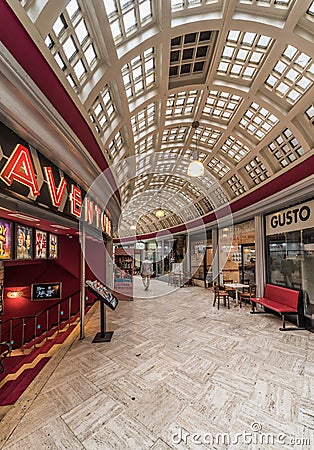 Brussels Old Town, Belgium - Interior arcades of the Galerie du centre, a vintage central Gallery Editorial Stock Photo