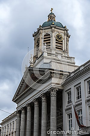 Brussels Old Town, Brussels Capital Region - Belgium - View over the Rue de Namur Naamse straat and the Coudenberg tower Editorial Stock Photo