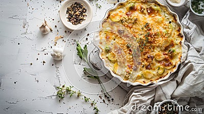 Brussels sprout gratin, showcasing the creamy sauce infused with garlic, topped with a crispy breadcrumb and cheese Stock Photo