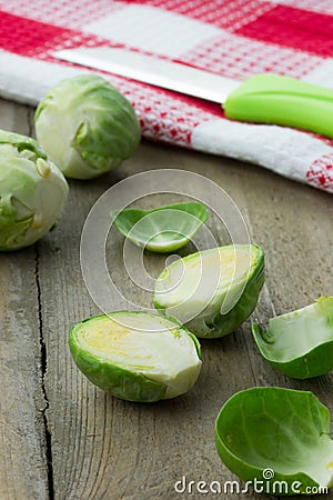 Brussels sprouts and tea towel on the background Stock Photo