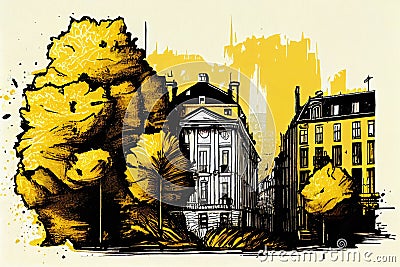 Brussels Travel Illustration, Belgium Tourism Concept, Western Europe Drawing Imitation, AI Generative Content Stock Photo