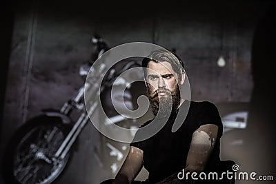 Brutal angry biker Stock Photo