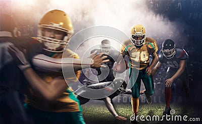 Brutal football action on 3d sport arena. mature players with ball Stock Photo