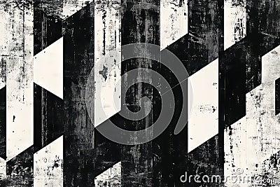 A brutalist-inspired monochrome pattern with harsh, angular forms and distressed textures. Stock Photo