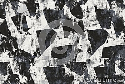 A brutalist-inspired monochrome pattern with harsh, angular forms and distressed textures. Stock Photo