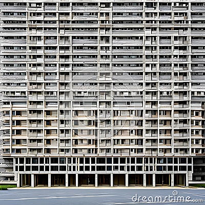 9 A Brutalist-style university building with an imposing, fortress-like appearance4, Generative AI Stock Photo