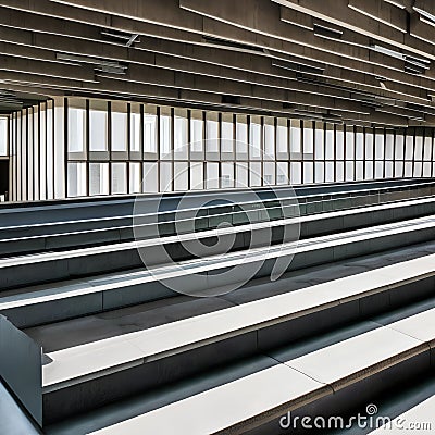 9 A Brutalist-style university building with an imposing, fortress-like appearance2, Generative AI Stock Photo
