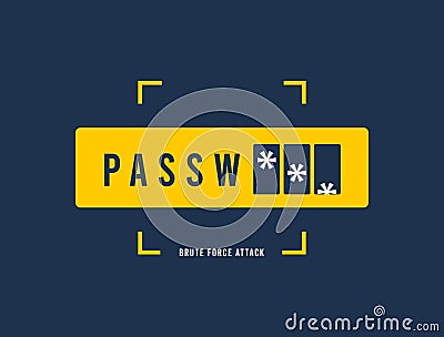 Brute-force attack icon - password guessing to crack security. Cryptographic selection of password or passphrase by Vector Illustration