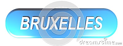 BRUXELLES blue rounded rectangle push button - 3D rendering illustration Cartoon Illustration