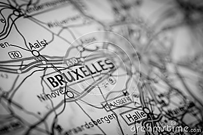 Bruxelles City on a Road Map Stock Photo
