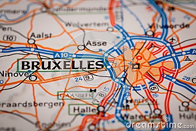 Bruxelles City on a Road Map Stock Photo