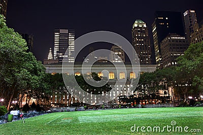 Bryant Park New York City Skyline Night Editorial Stock Photo