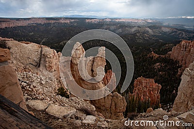 Bryce Canyon Hoodoos under cloudy sky Stock Photo
