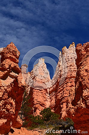 Bryce Canyon Monoliths, Blue Skies Ropy Clouds Blue Skies Stock Photo