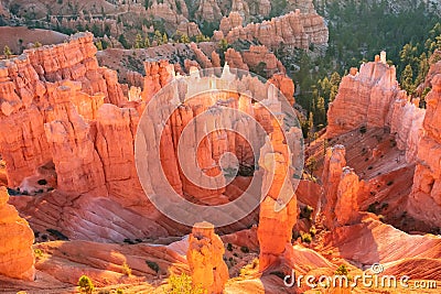 Bryce Canyon - Panoramic morning sunrise view on sandstone rock formation of Thor hammer in Bryce Canyon National Park, Utah, Stock Photo