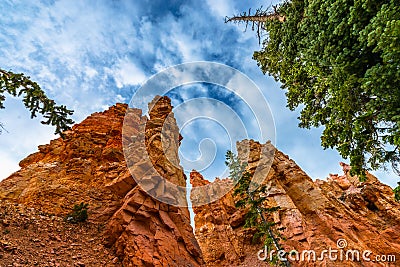 Bryce Hoodoos from the ground up with blue sky Stock Photo