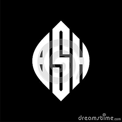 BSH circle letter logo design with circle and ellipse shape. BSH ellipse letters with typographic style. The three initials form a Vector Illustration
