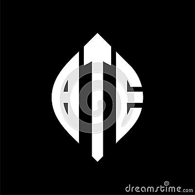 BTE circle letter logo design with circle and ellipse shape. BTE ellipse letters with typographic style. The three initials form a Vector Illustration
