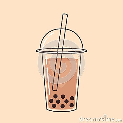 Pearl milk tea isolated on a blue background. black pearls is Taiwanese. Vector Illustration