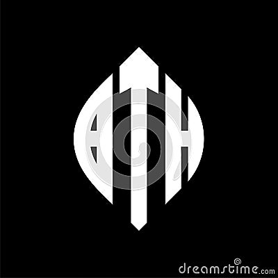 BTH circle letter logo design with circle and ellipse shape. BTH ellipse letters with typographic style. The three initials form a Vector Illustration