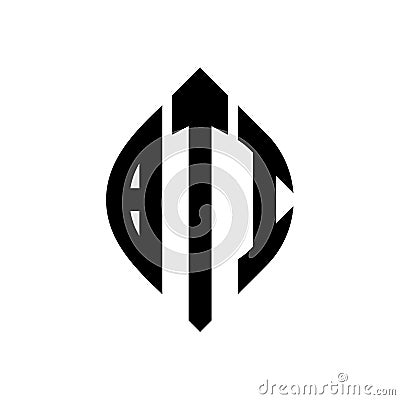 BTI circle letter logo design with circle and ellipse shape. BTI ellipse letters with typographic style. The three initials form a Vector Illustration