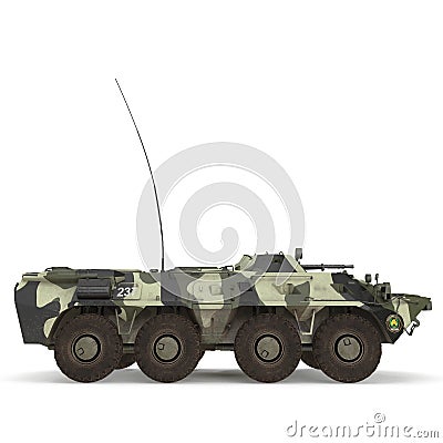 BTR-80 amphibious armoured personnel carrier on white. Side view. 3D illustration Cartoon Illustration