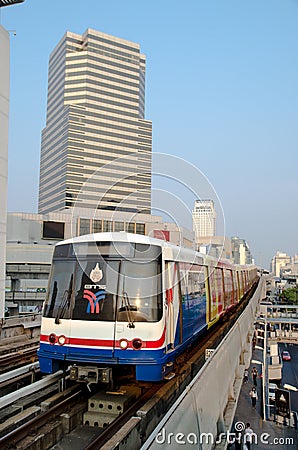 BTS Skytrain on Elevated Rails in Central Bangkok Editorial Stock Photo