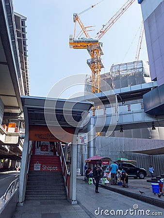 BTS station Victory Monument BANGKOK THAILAND-30 OCTOBER 2018;Is a sky train station Elevated over Phayathai Road. Bangkok Front Editorial Stock Photo