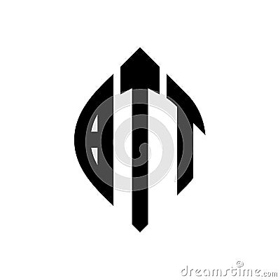 BTT circle letter logo design with circle and ellipse shape. BTT ellipse letters with typographic style. The three initials form a Vector Illustration