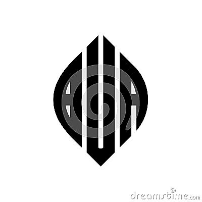 BUA circle letter logo design with circle and ellipse shape. BUA ellipse letters with typographic style. The three initials form a Vector Illustration