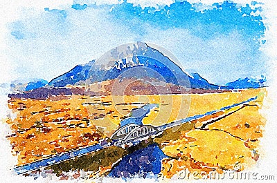 Buachaille Etive Mor aerial during autumn view of A82 road and bridge Stock Photo