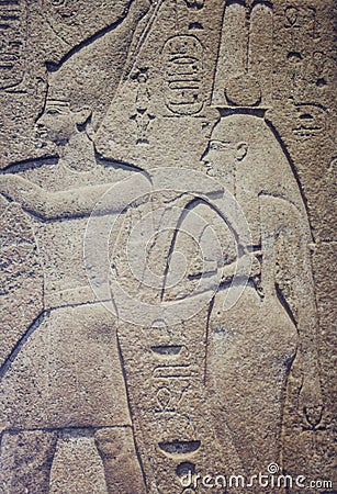 Bubastis, showing relief representations of Osorkon II and Karoma, his wife Editorial Stock Photo