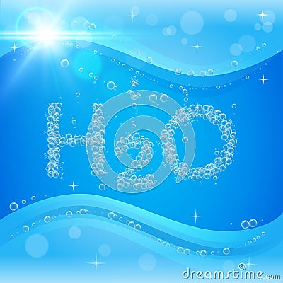 Bubble background. Blue banner or flyer with water molecule. Vector Illustration