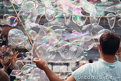 Bubble Blowing Street Entertainer Editorial Stock Photo