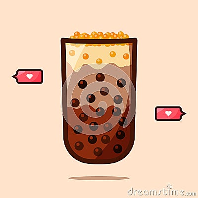 bubble boba milk tea vector illustration, pearl tapioca ball, asian favorite drink Vector Illustration