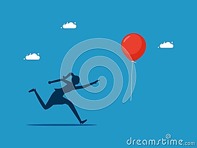 Bubble crisis and inflation. woman chasing escaped balloons Vector Illustration