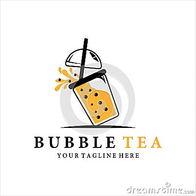 bubble drink tea logo vector illustration template icon design. cold milk shake beverage with boba icon logo concept for business Vector Illustration