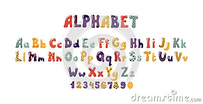 Bubble font. Colorful alphabet with balloon or candy shape. Typographic uppercase or lowercase text symbols and numbers Vector Illustration