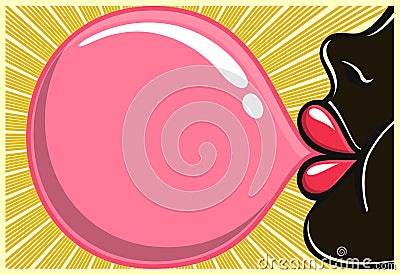 Bubble gum black girl blowing bubblegum illustration 80s style Vector Illustration