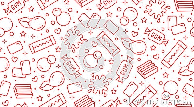Bubble gum seamless pattern with flat line icons. Chewing candy in stick, pads, bubblegum pack vector illustrations Vector Illustration