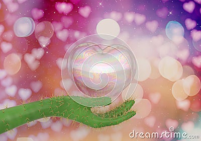 Bubble heart sign on colorful spotted background. 3D illustration Cartoon Illustration