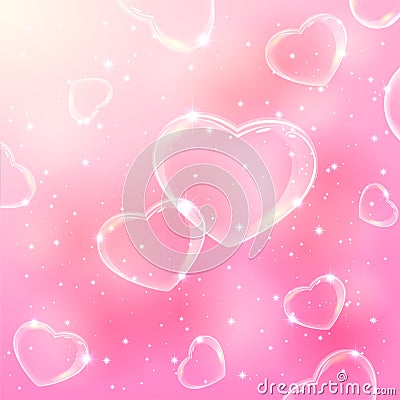 Bubble hearts on pink background Vector Illustration