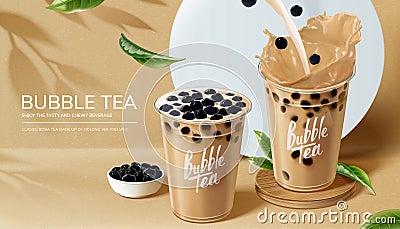 Bubble milk tea ads Vector Illustration