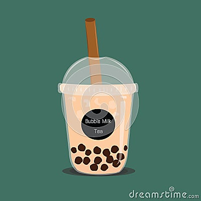 The bubble milk tea.Black pearl milk tea is famous drink large and small cup vector. Stock Photo