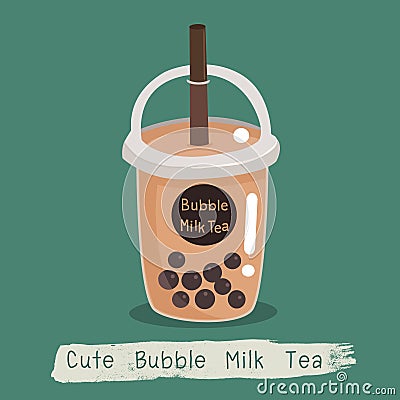 The bubble milk tea. black pearls is Taiwanese famous and popular drink cup. Cartoon Illustration