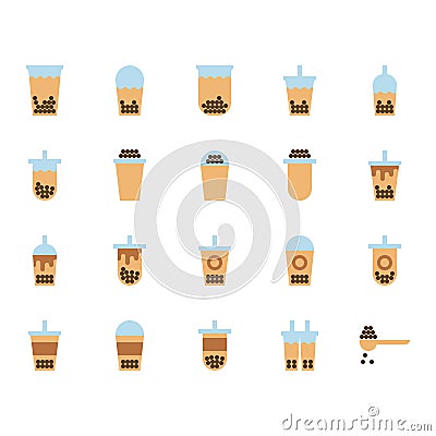 Bubble milk tea in flat icon set.Vector illustration Vector Illustration