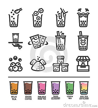 Bubble milk tea icon set Vector Illustration