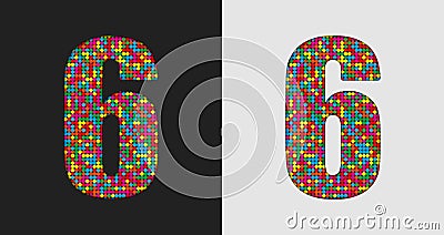 Bubble number - 6. Glitter figure of colored dots Vector Illustration