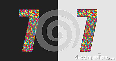 Bubble number - 7. Glitter figure of colored dots Vector Illustration