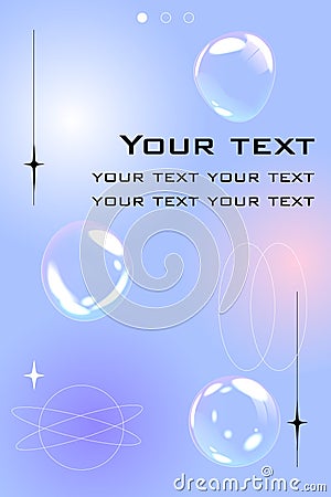 Bubble poster. Social media story. Gradient pastel colors. Iridescent soap spheres. Line circle. Simple space planet Vector Illustration